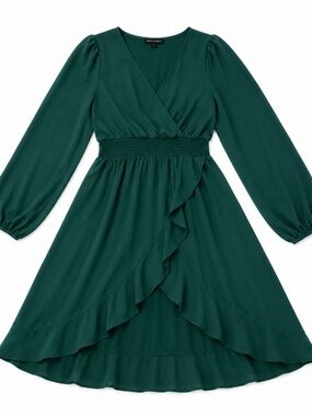 Kormei • Green • Long Sleeve • Wrap • High-Low • Midi Dress • XL